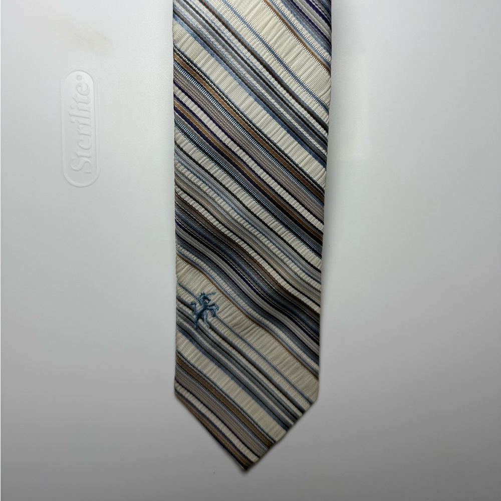 Bronzini Classic Striped Men's Tie in Cream and Blue